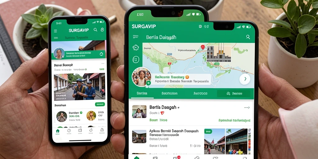 Antarmuka utama SURGAVIP menampilkan berita daerah terkini.