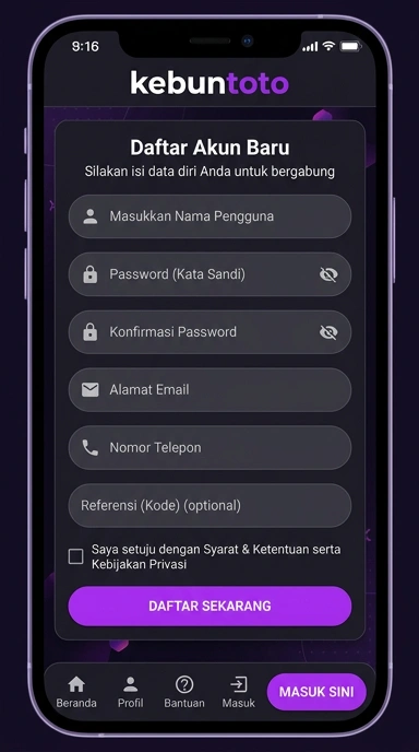 Tampilan halaman daftar kebuntoto